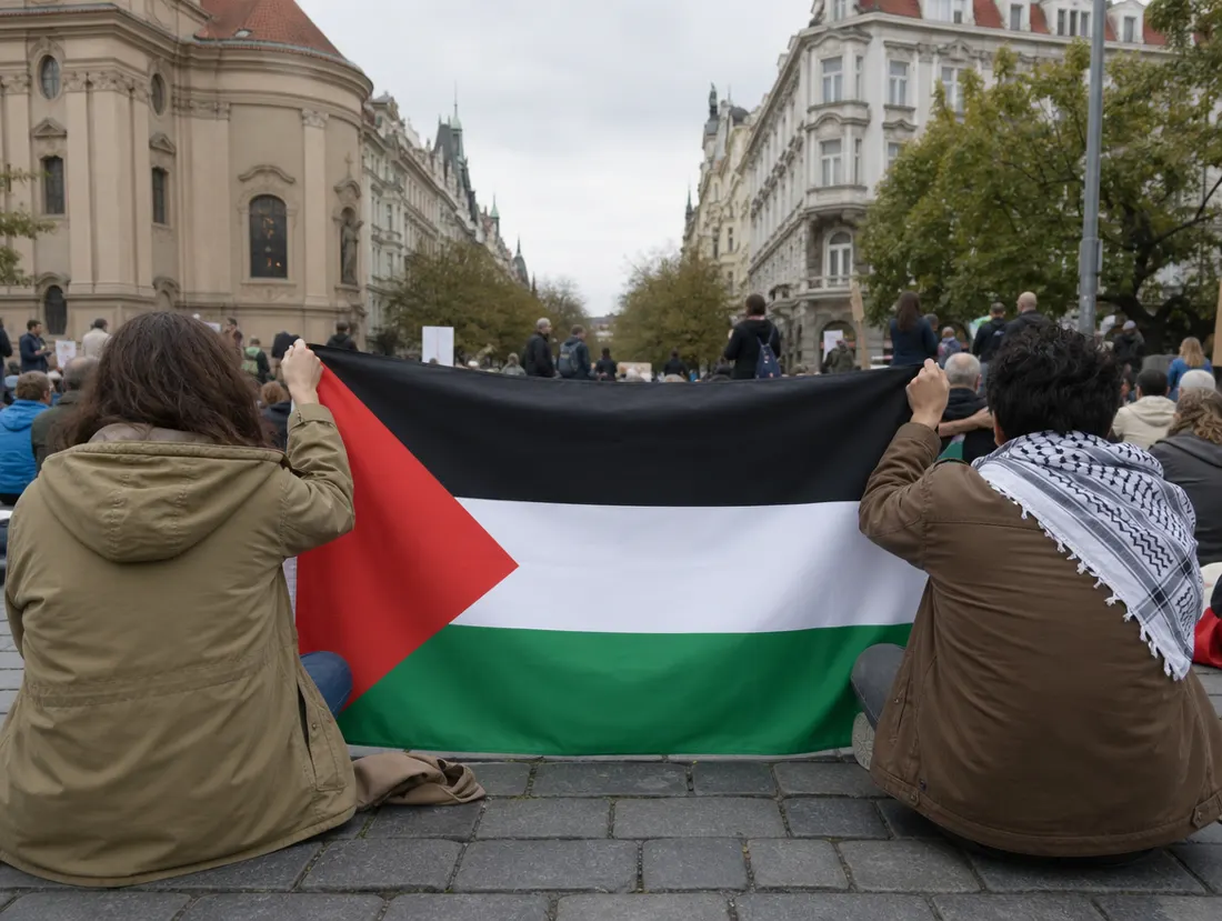 Bandiera della Palestina PeaceCom a un sit-in