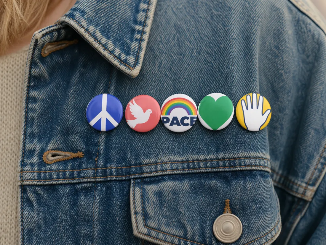 Spille PeaceCom su una giacca di jeans